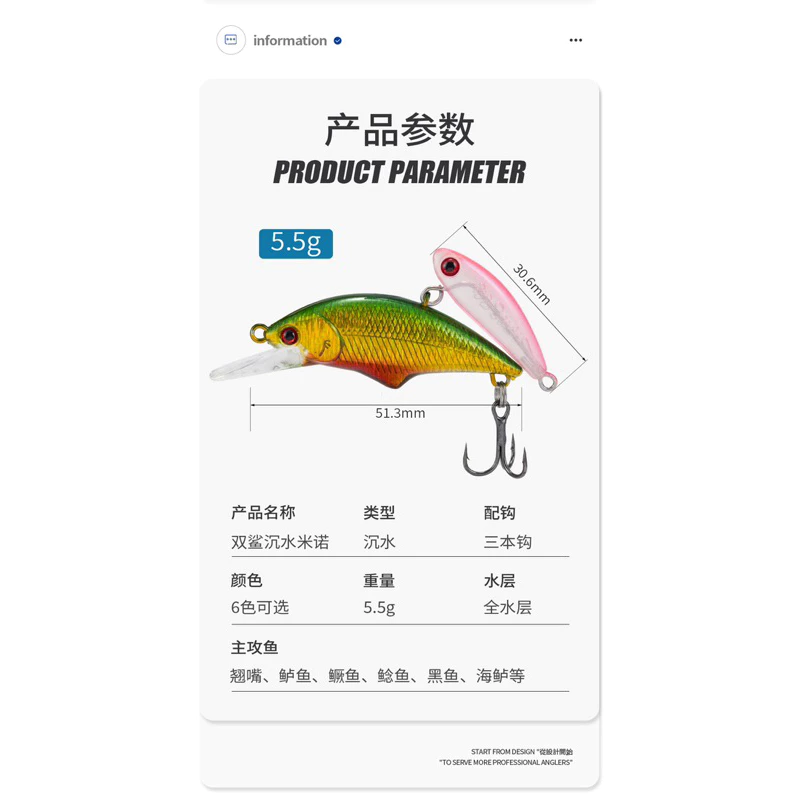 【LUREER】 雙鯊沉水米諾 5.5克 雙重泳型 全新設計 米諾 微物 路亞 捲仔 三間 遠投
