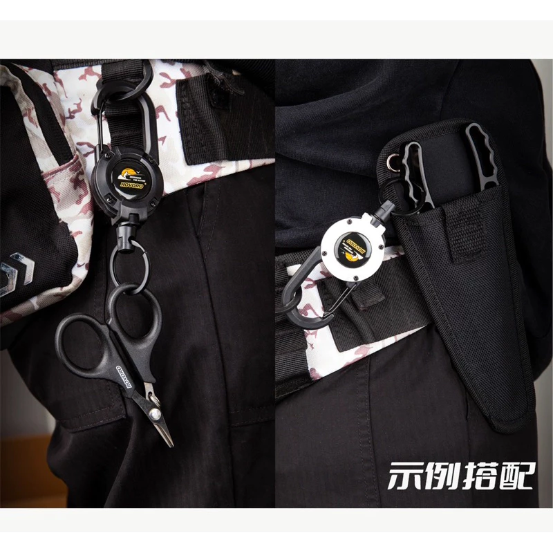 【LUREER】ROVORO 自動伸縮扣 超方便 65公分鋼絲繩 路亞鉗 抹布 剪刀 控魚器 魚夾 止血鉗 失手繩 路亞