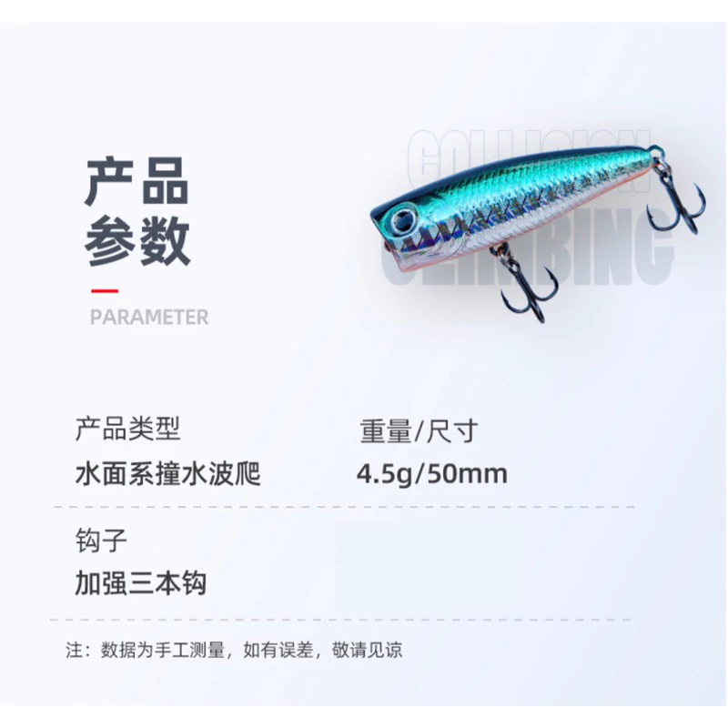 【LUREER】 水面系 撞水波趴 POP 4.5克 內置噪音響珠 大水花 微物 波爬 路亞 捲仔 溪流