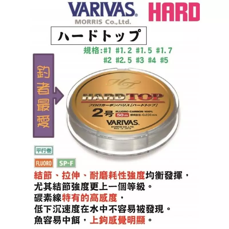 【LUREER】 VARIVAS HARD TOP 碳纖線 1.5號-5號 高級碳纖線 路亞 卡夢線 子線