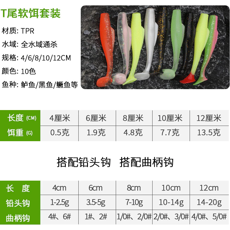 【LUREER】浮水 T尾軟蟲 TPR材質 6 / 8 / 10公分 <加味高比重> 路亞 德州釣組 黑鱸 泰國鱧 軟餌