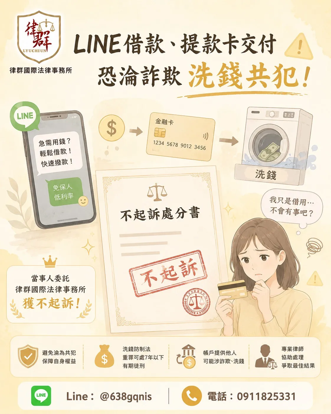 LINE借款、提款卡交付恐淪詐欺洗錢共犯！