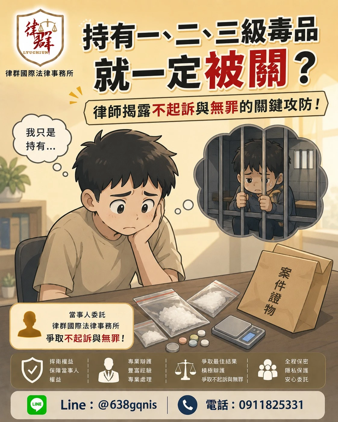 持有一、二、三級毒品就一定被關？律師揭露不起訴與無罪的關鍵攻防！
