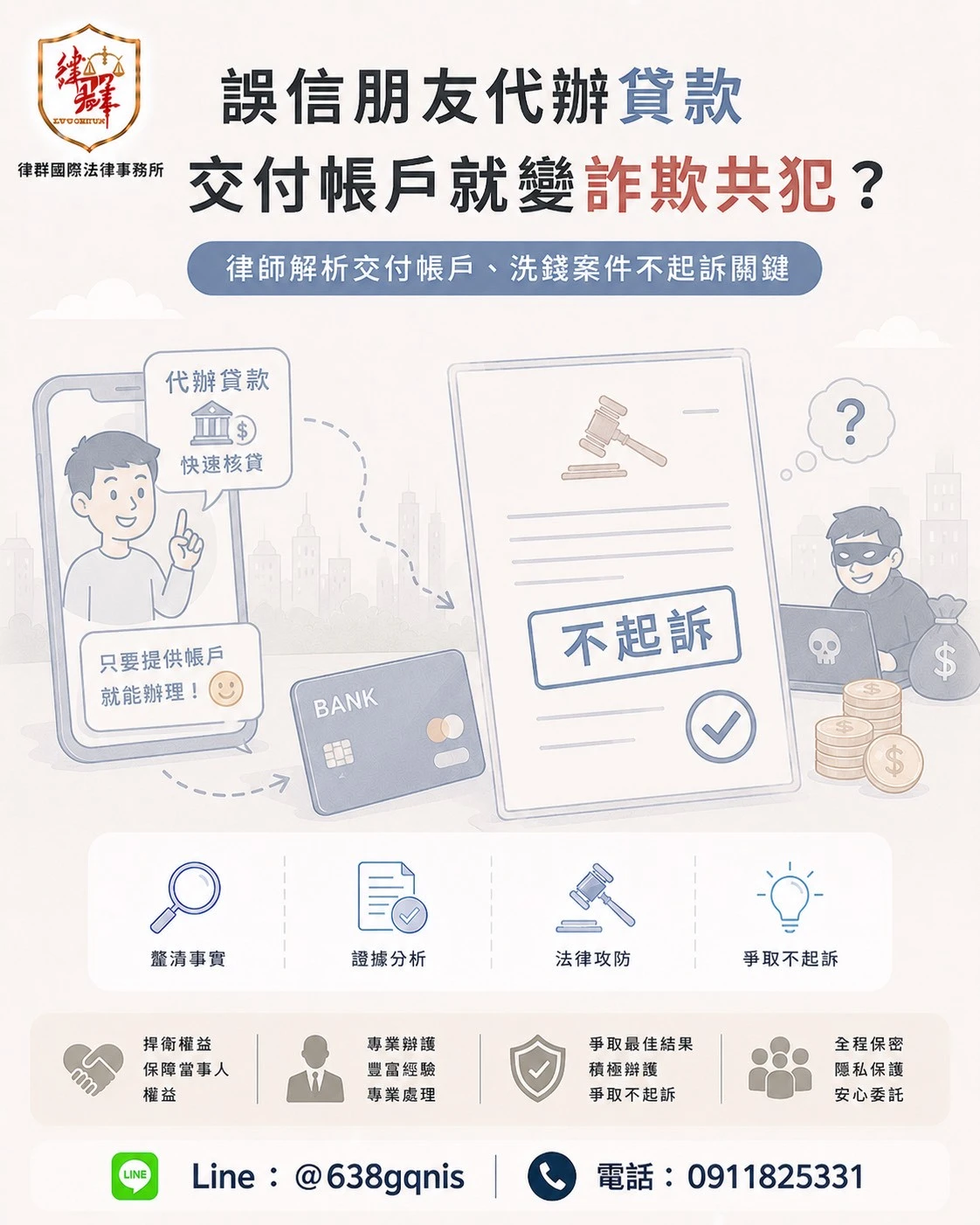 誤信朋友代辦貸款交付帳戶就變詐欺共犯？律師解析交付帳戶、洗錢案件不起訴關鍵
