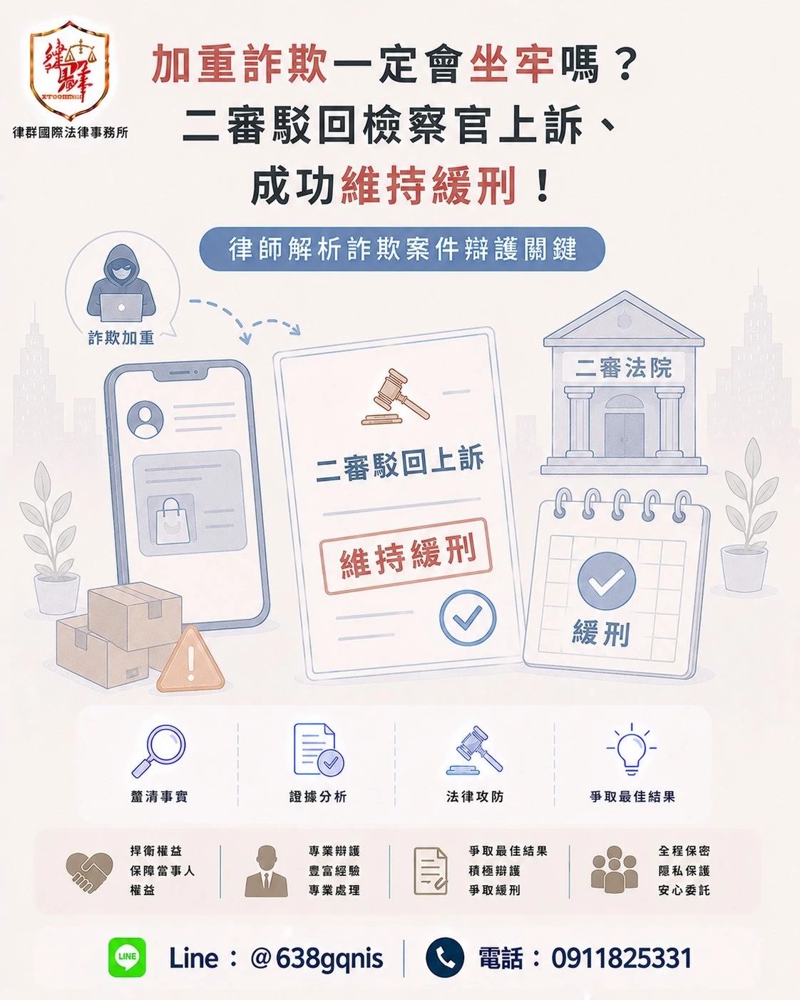 加重詐欺一定會坐牢嗎？二審駁回檢察官上訴、成功維持緩刑！律師解析詐欺案件辯護關鍵