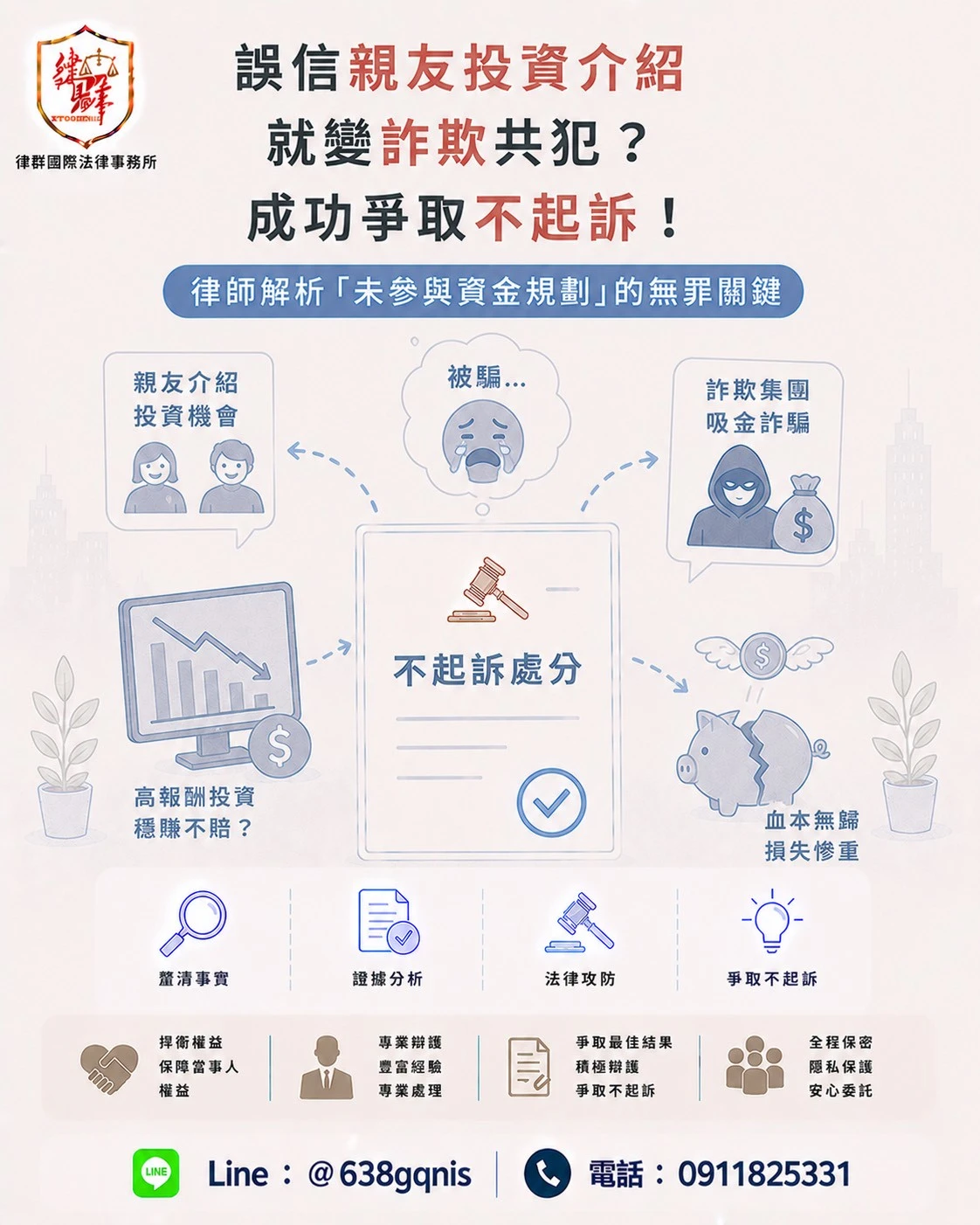誤信親友投資介紹就變詐欺共犯？成功爭取不起訴！律師解析「未參與資金規劃」的無罪關鍵