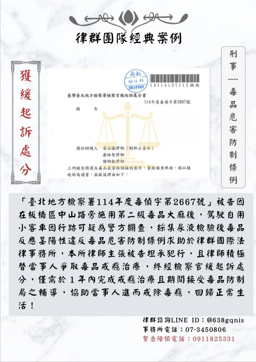 刑事｜毒品危害防制條例｜緩起訴處分