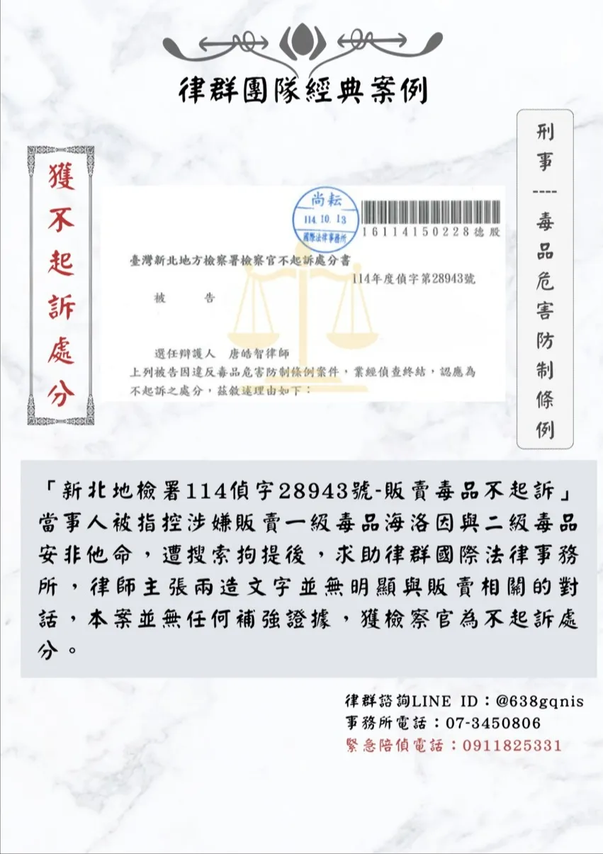 刑事｜毒品危害防制條例｜獲不起訴處分