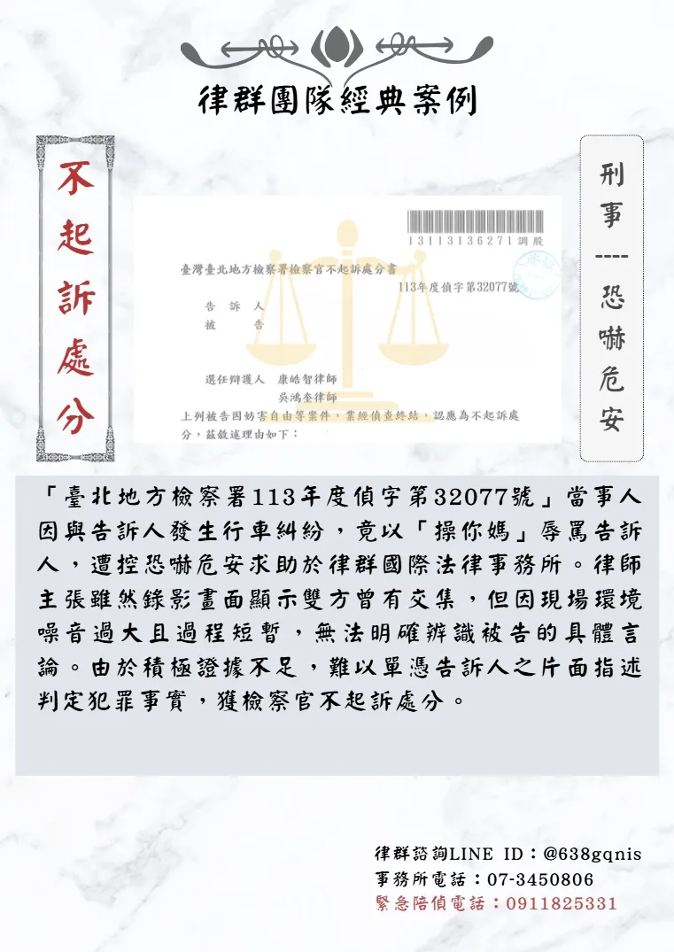 刑事｜恐嚇危安｜不起訴處分