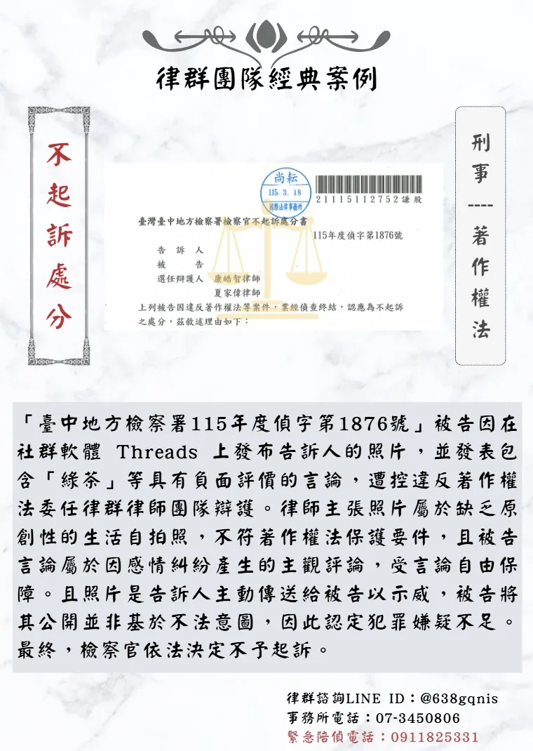 刑事｜著作權法｜不起訴處分