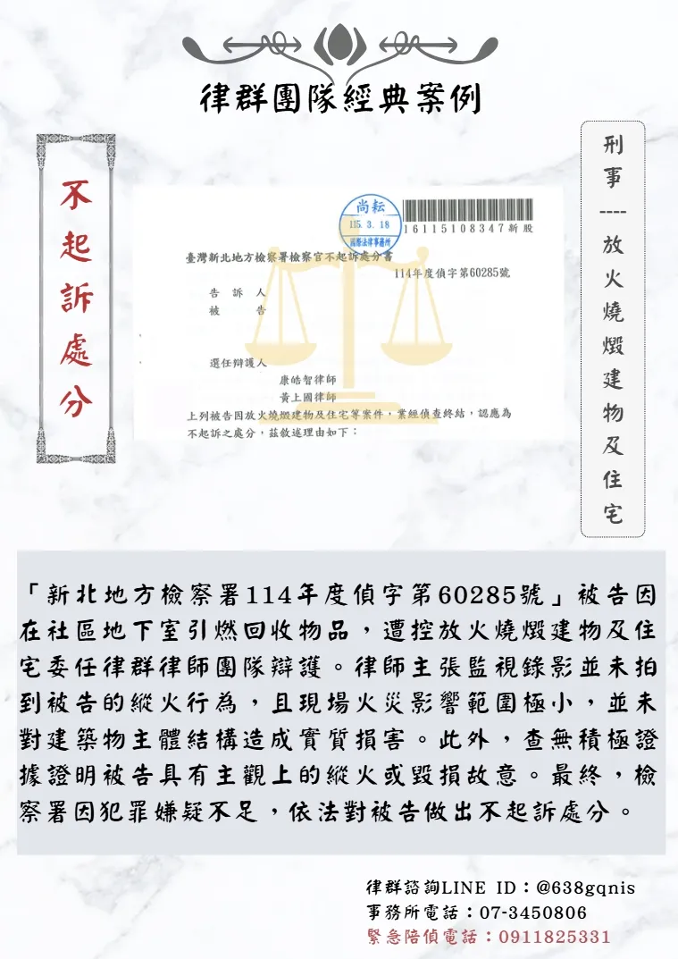 刑事｜放火燒燬建物及住宅｜不起訴處分