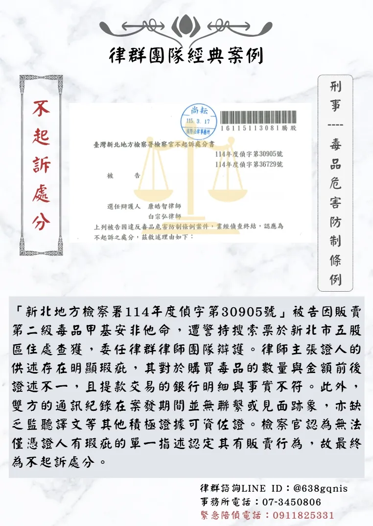 刑事｜毒品危害防制條例｜不起訴處分