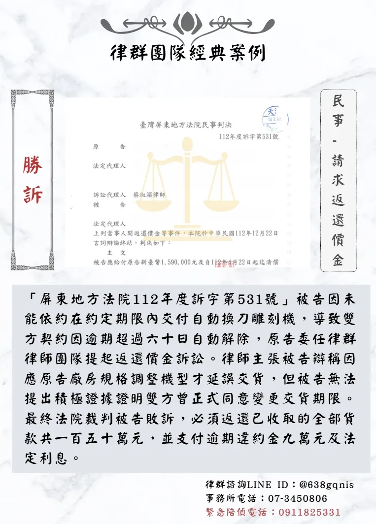 民事｜請求返還價金｜勝訴