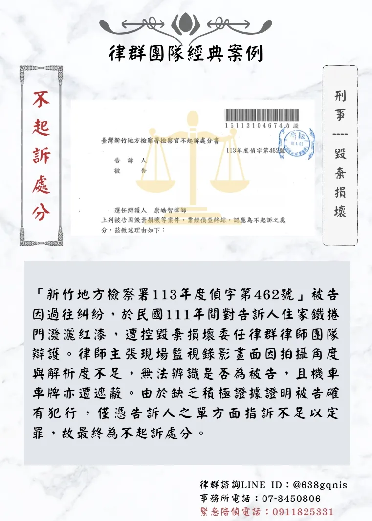 刑事｜毀棄損壞｜不起訴處分