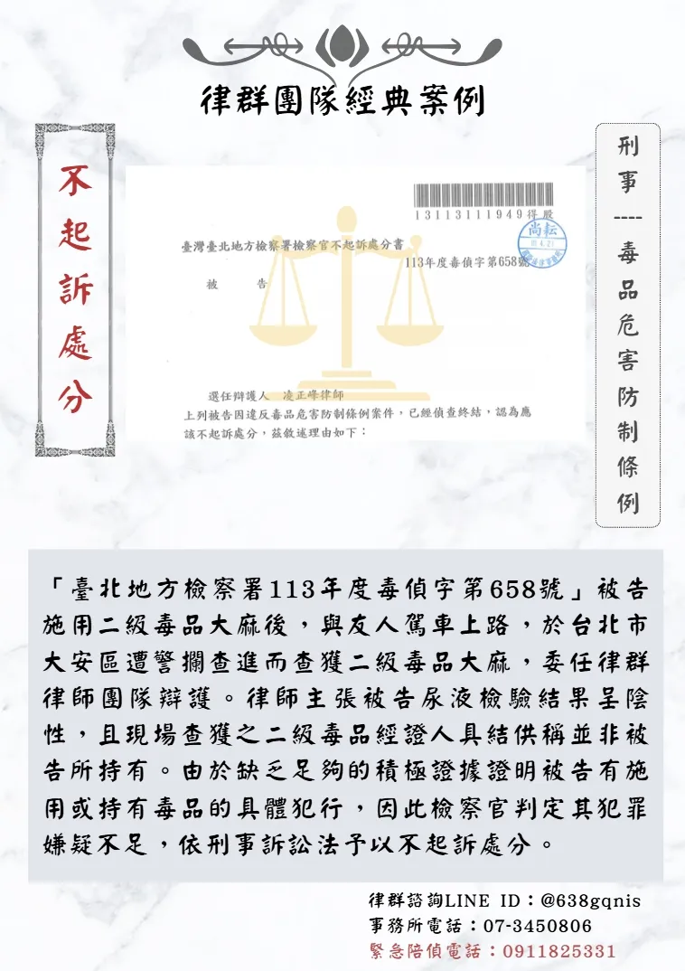 刑事｜毒品危害防制條例｜不起訴處分