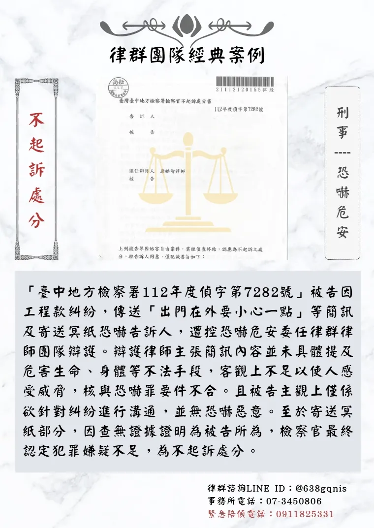 刑事｜恐嚇危安｜不起訴處分