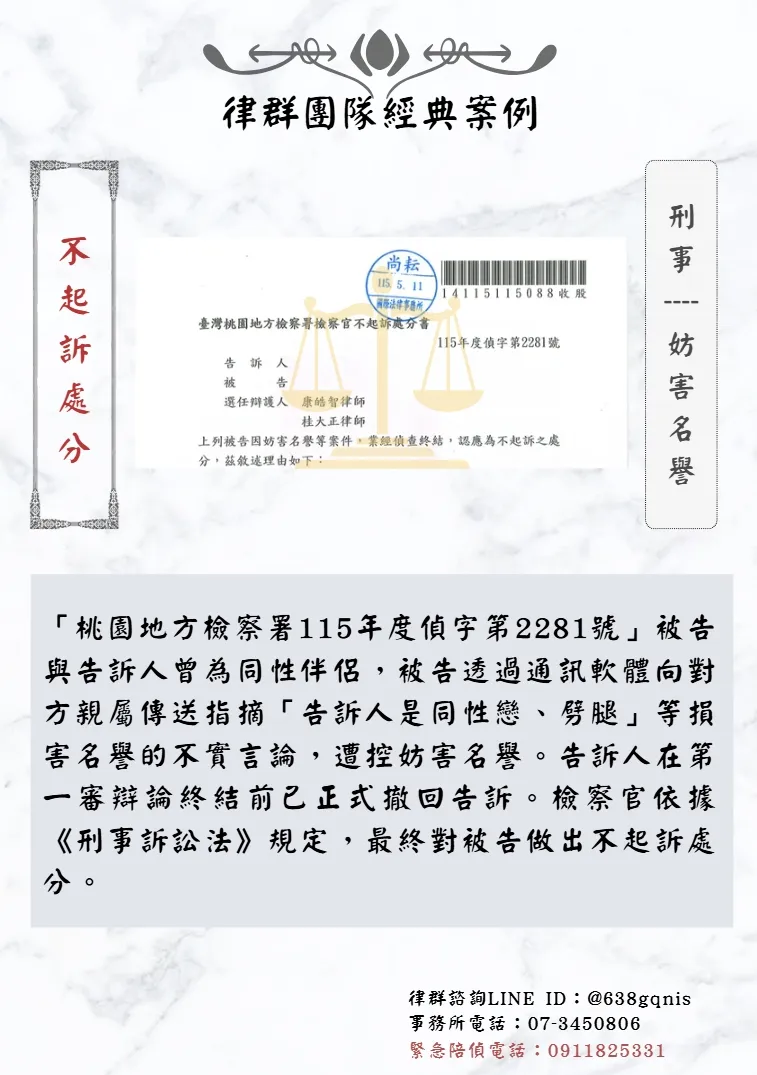 刑事｜妨害名譽｜不起訴處分