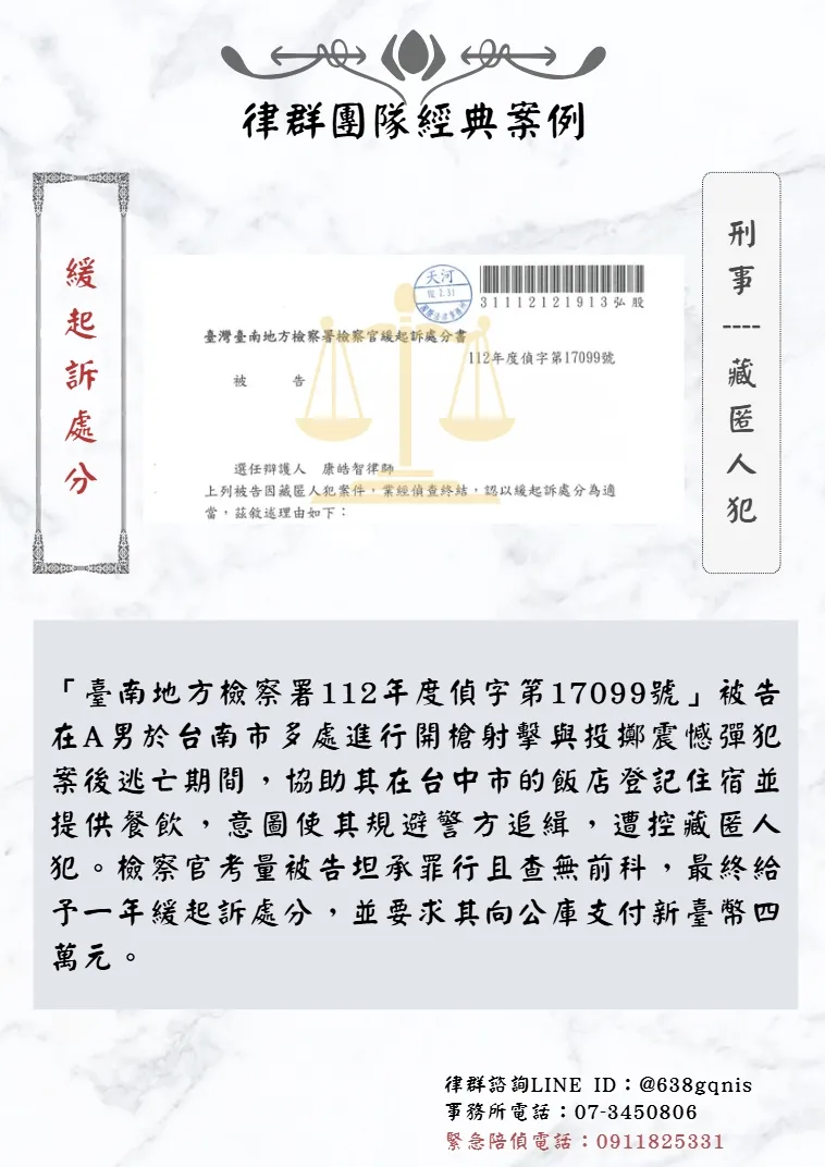 刑事｜藏匿人犯｜緩起訴處分