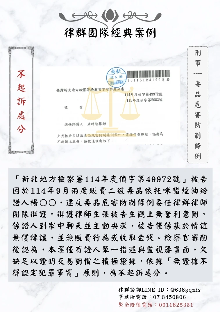 刑事｜毒品危害防制條例｜不起訴處分