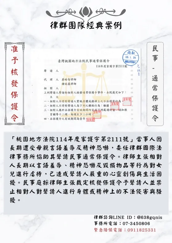 民事｜通常保護令｜准予核發保護令