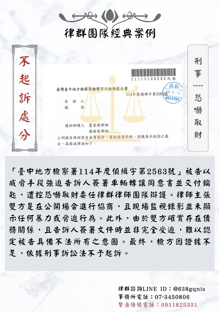 刑事｜恐嚇取財｜不起訴處分