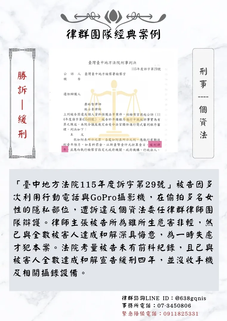 刑事｜個資法｜勝訴-緩刑