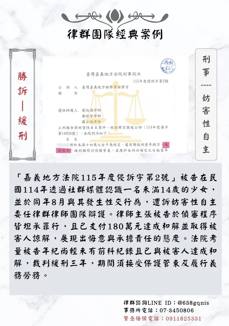 刑事｜妨害性自主｜勝訴-緩刑