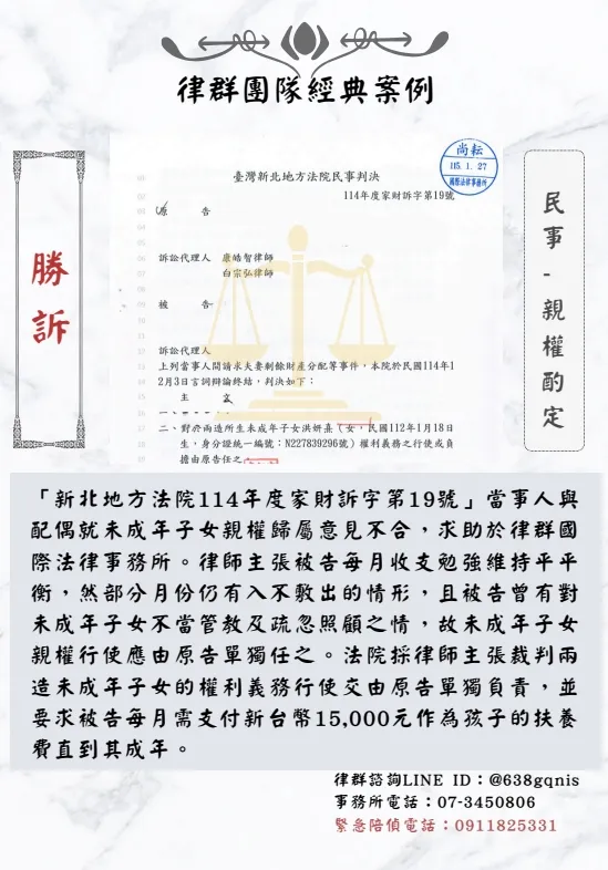 民事｜親權酌定｜勝訴