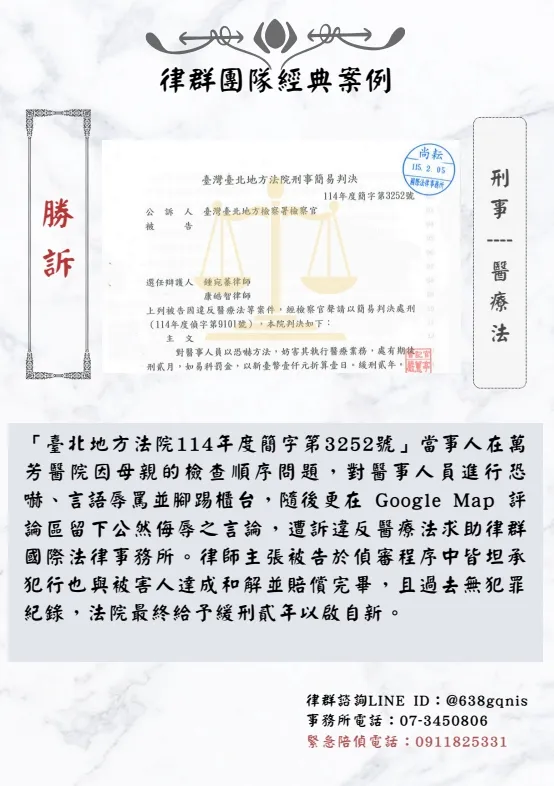 刑事｜醫療法｜勝訴