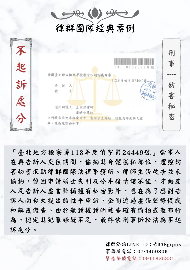刑事｜妨害秘密｜不起訴處分