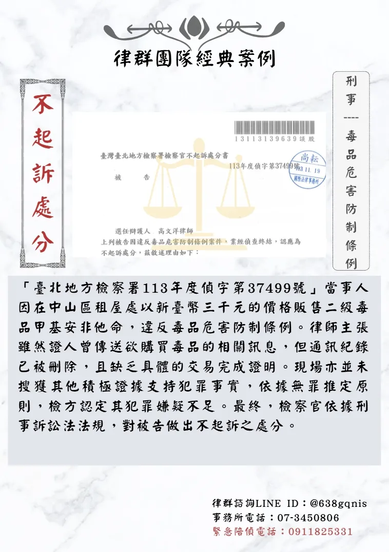 刑事｜毒品危害防制條例｜不起訴處分