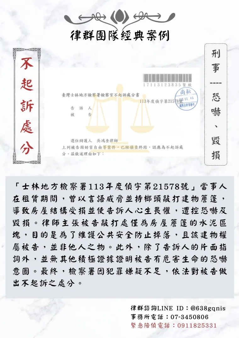 刑事｜恐嚇、毀損｜不起訴處分