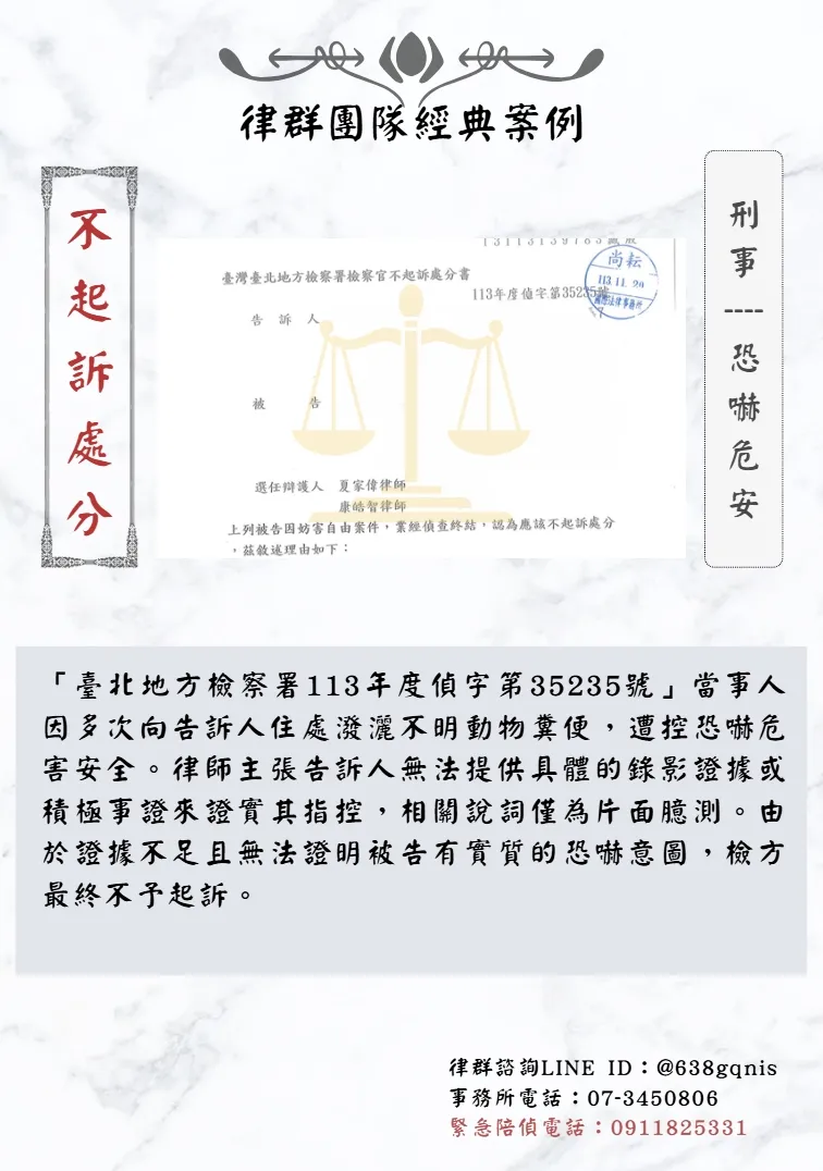 刑事｜恐嚇危安｜不起訴處分