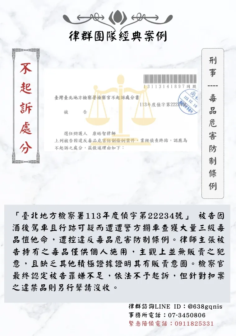 刑事｜毒品危害防制條例｜不起訴處分