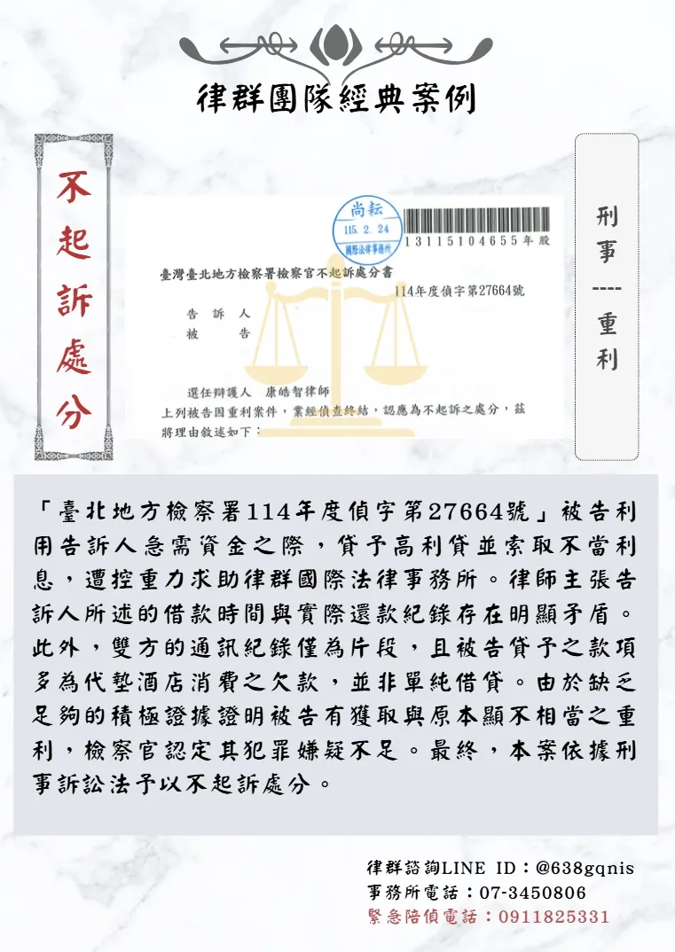 刑事｜重利｜不起訴處分