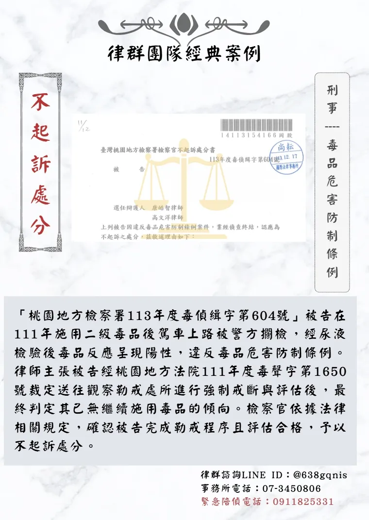 刑事｜毒品危害防制條例｜不起訴處分