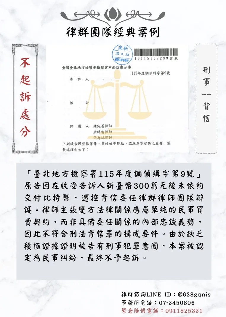 刑事｜背信｜不起訴處分