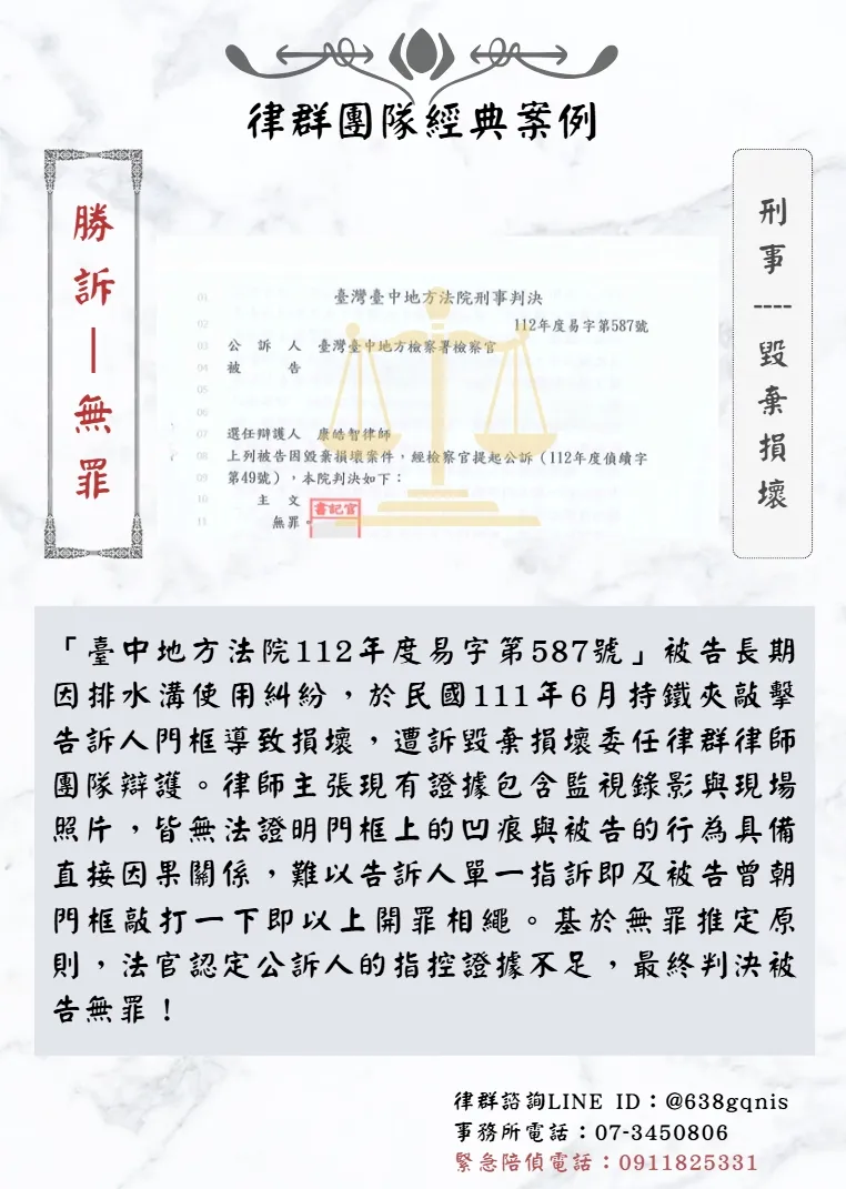 刑事｜毀棄損壞｜勝訴-無罪