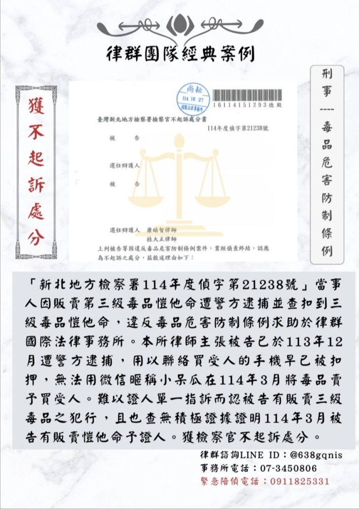 刑事｜毒品危害防制條例｜獲不起訴處分