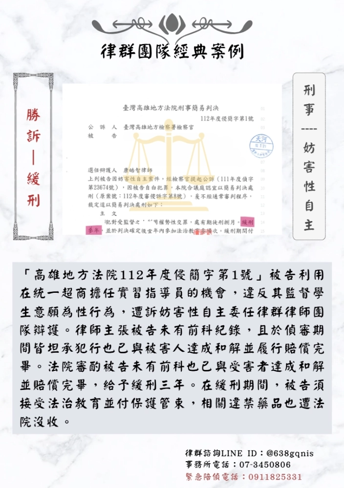 刑事｜妨害性自主｜勝訴-緩刑
