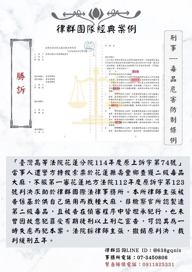 刑事｜毒品危害防制條例｜勝訴