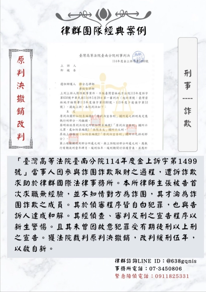 刑事｜詐欺｜原判決撤銷改判