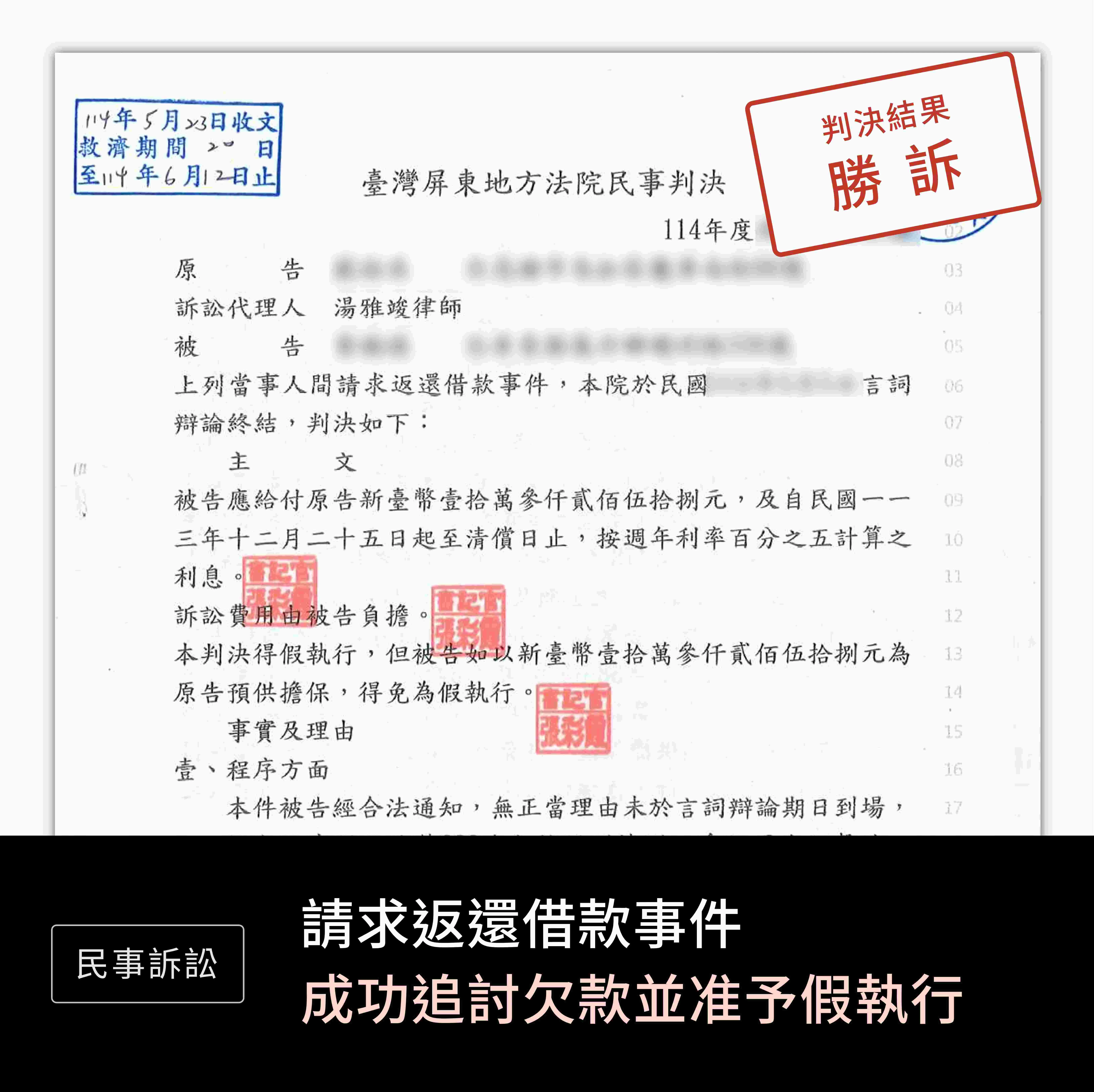請求返還借款—勝訴