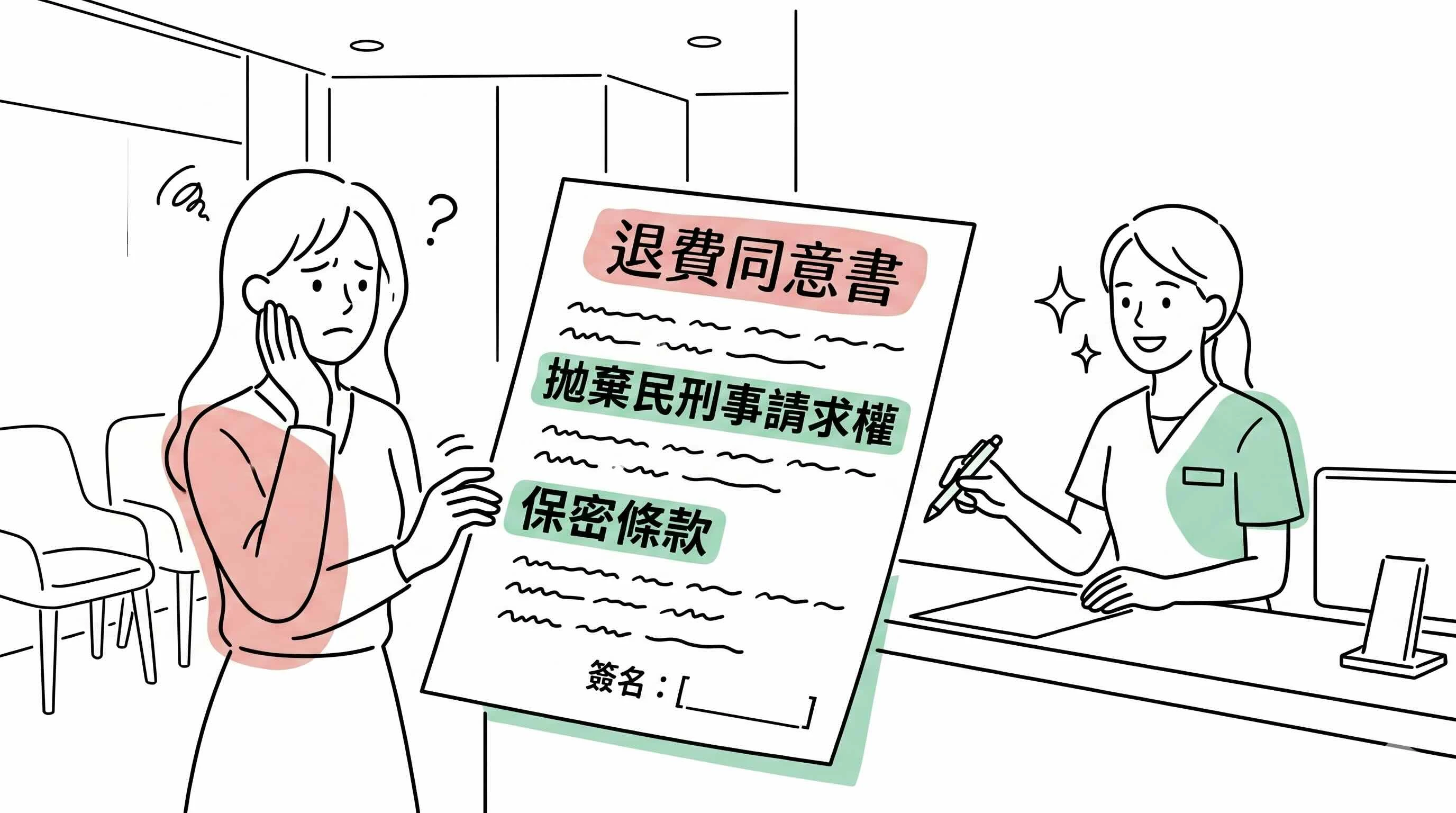 愛爾麗退費同意書中常見的拋棄追訴權與保密條款示意