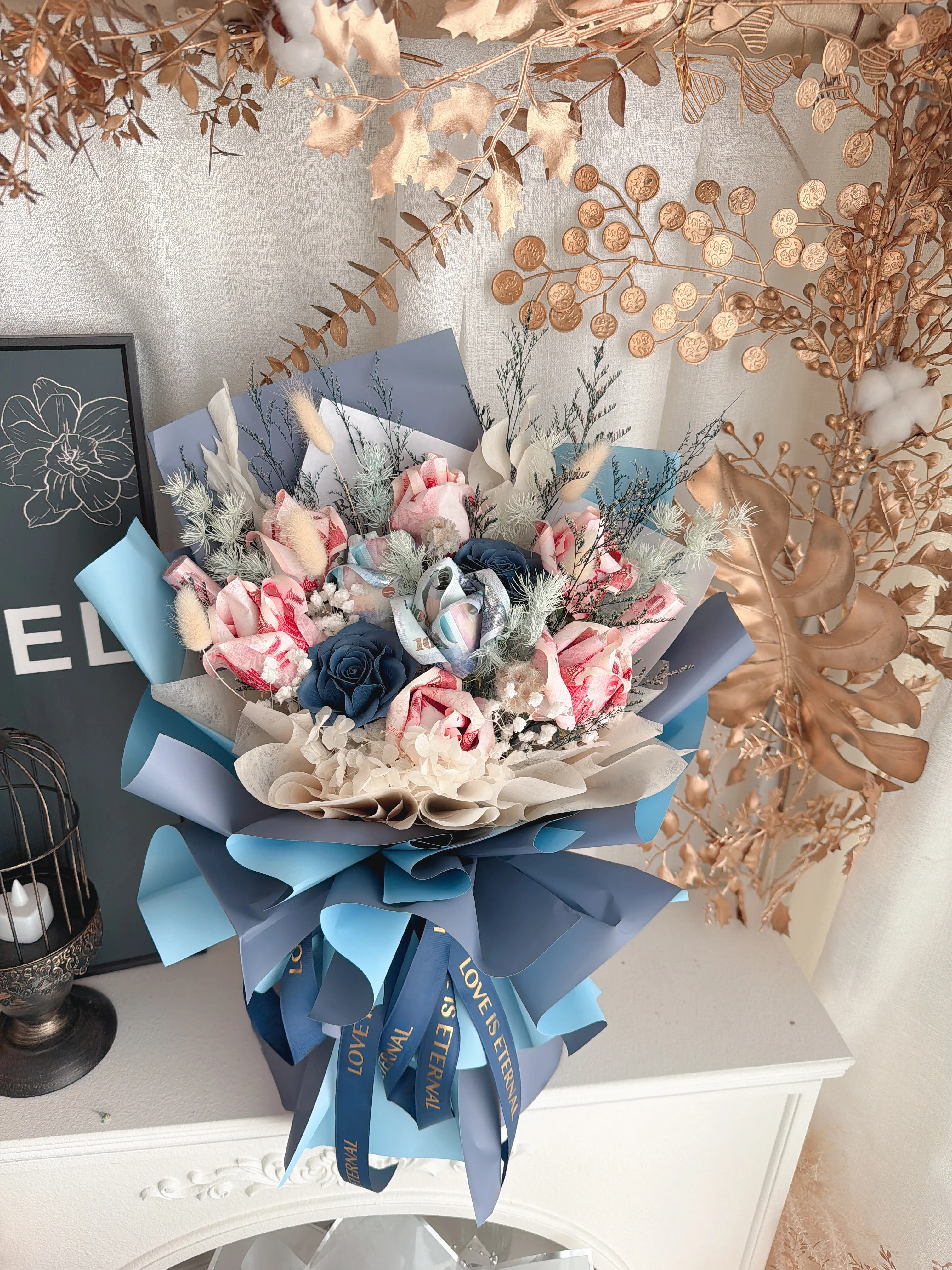 鑽石玫瑰有錢花-26張鈔票