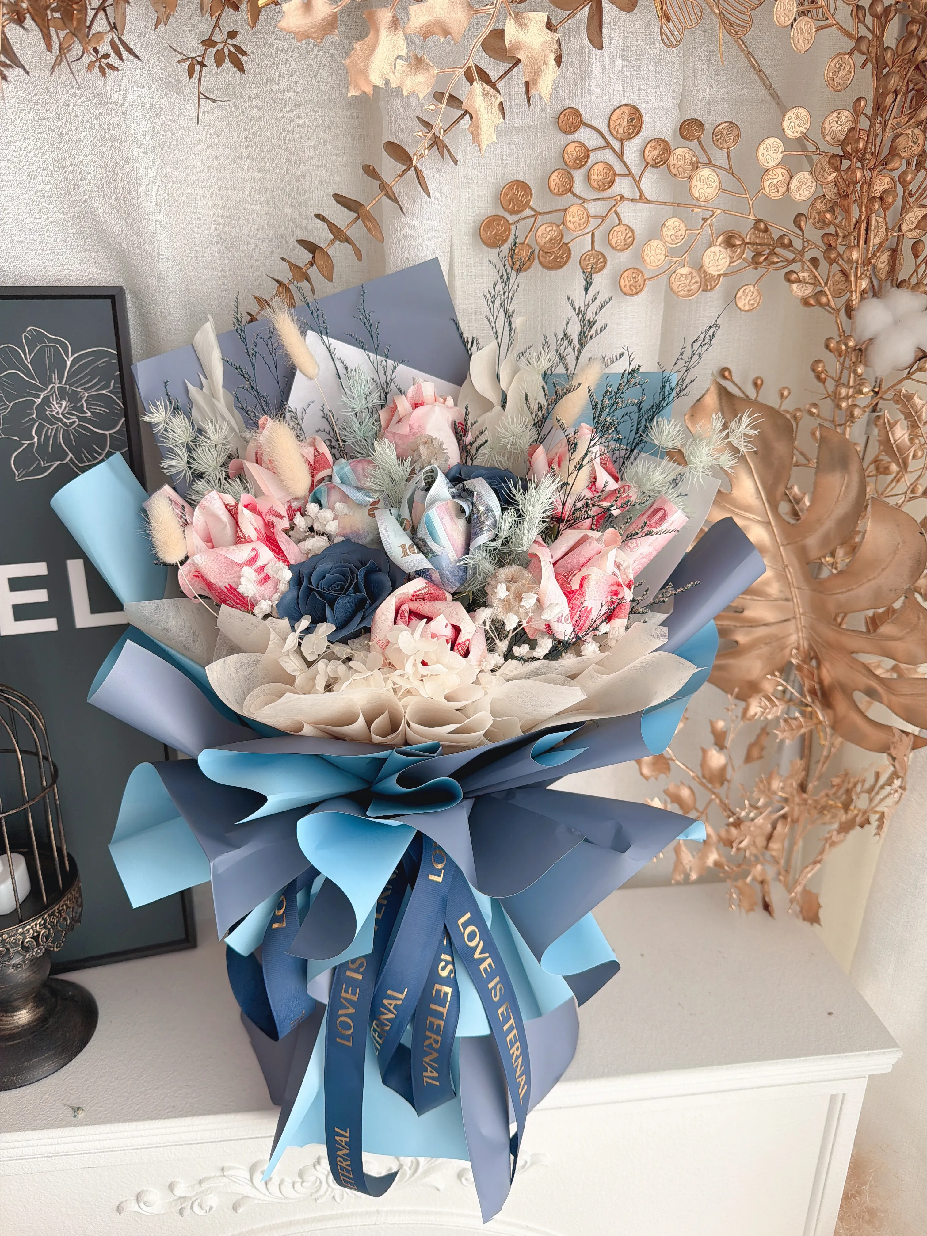 鑽石玫瑰有錢花-26張鈔票