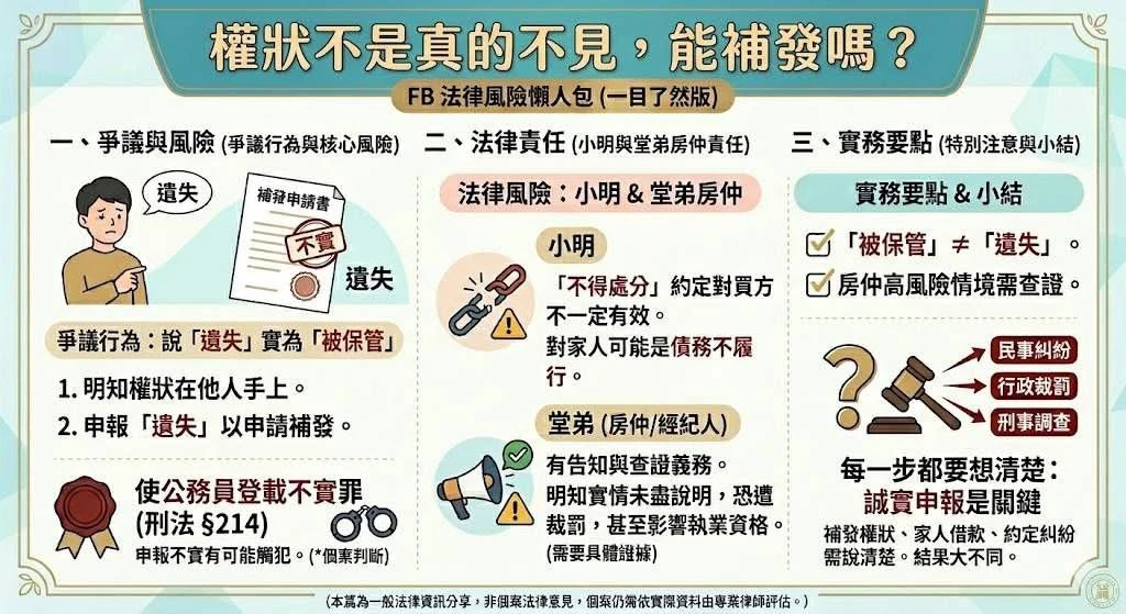 權狀不是真的不見，能補發嗎？
