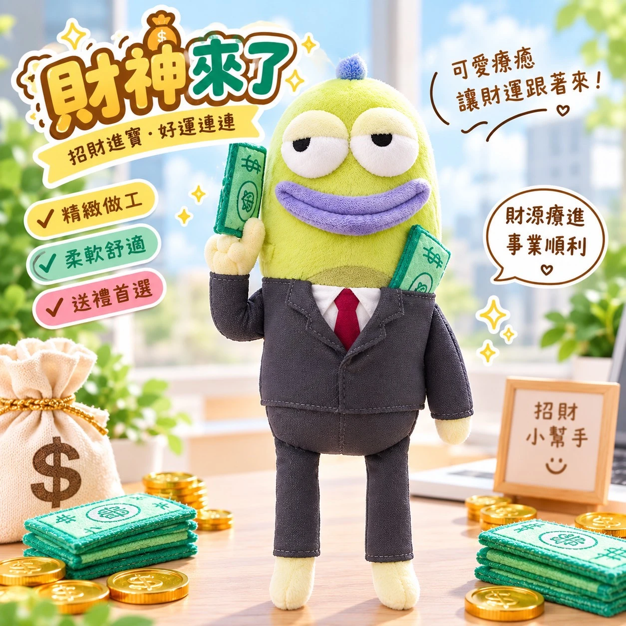 比奇堡路人魚無情比耶財神來了娃娃36cm