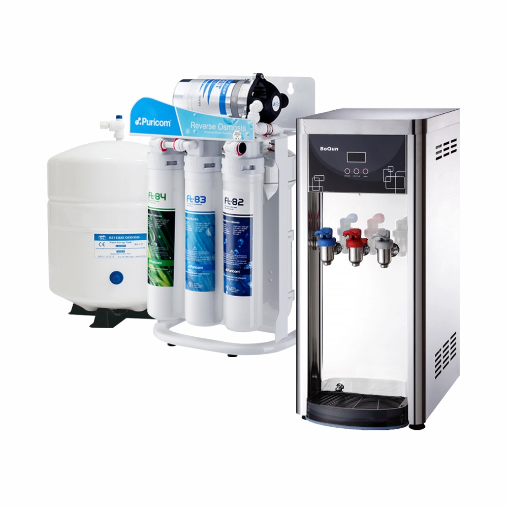 博群BQ-971【不銹鋼】溫熱型自動補水飲水機【熱交換全煮型】普家康6T快拆式RO純水機（含安裝）
