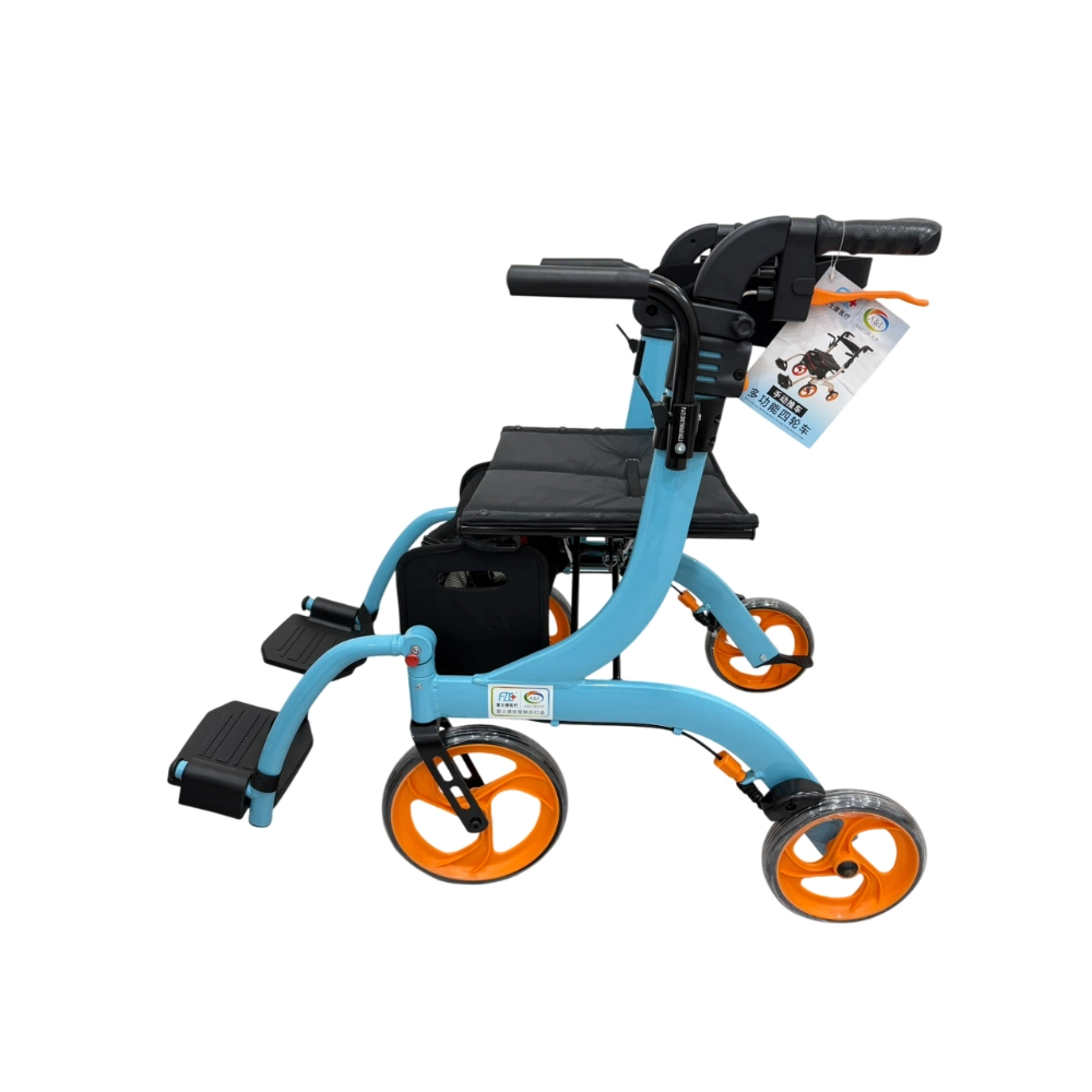 富士康  FZK-3105 鋁製折疊掀腳四輪車 助步車 機械式助行器 輪椅助步車 多功能 兩用 四輪車 帶輪型助步車補助